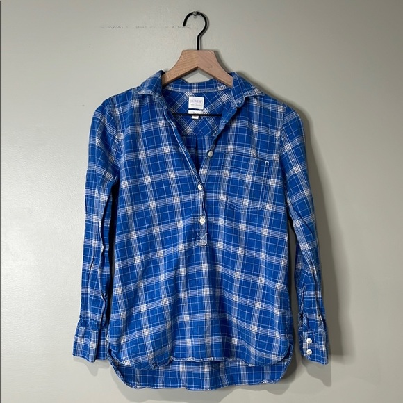 J. Crew Tops - J. Crew Boy Fit Half Button Down Blue and White Plaid Shirt Womens XXS